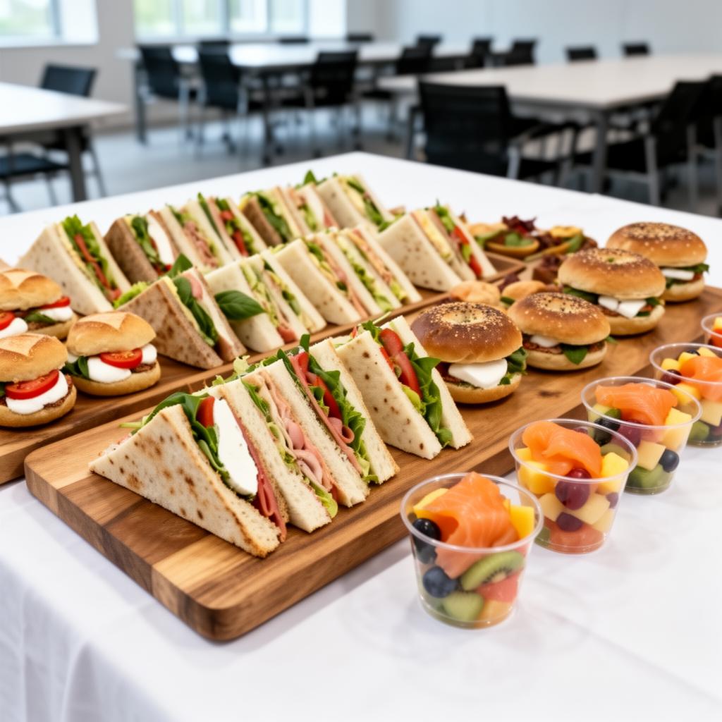 Verzorgd schoollunchbuffet met sandwiches en wraps
